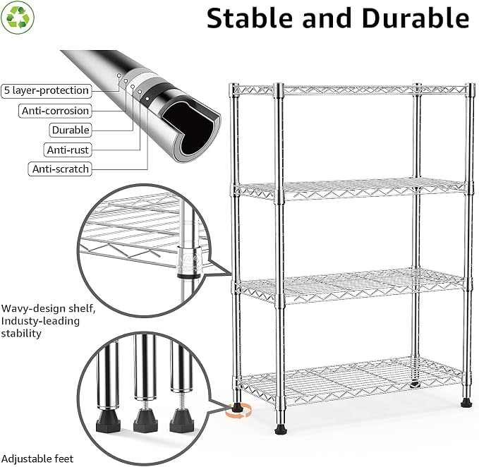 M MZG 1000 lbs Storage Shelving 4-Tier Utility Shelving Unit Steel Organizer - Image 4