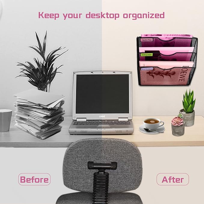 3 Pockets Mesh Wall File Holder Organizer Office Hanging File Folder Magazine - Image 6
