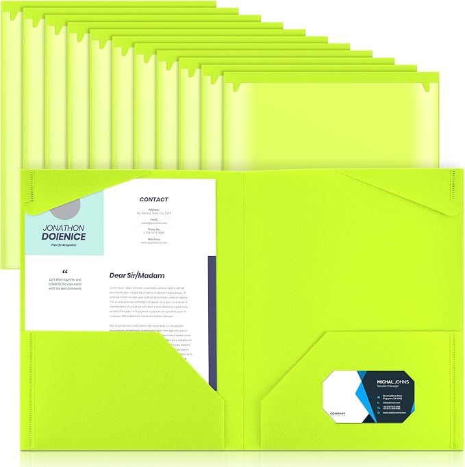 Henoyso 18 Pack Fluorescent Green Plastic Folders by Henoyso