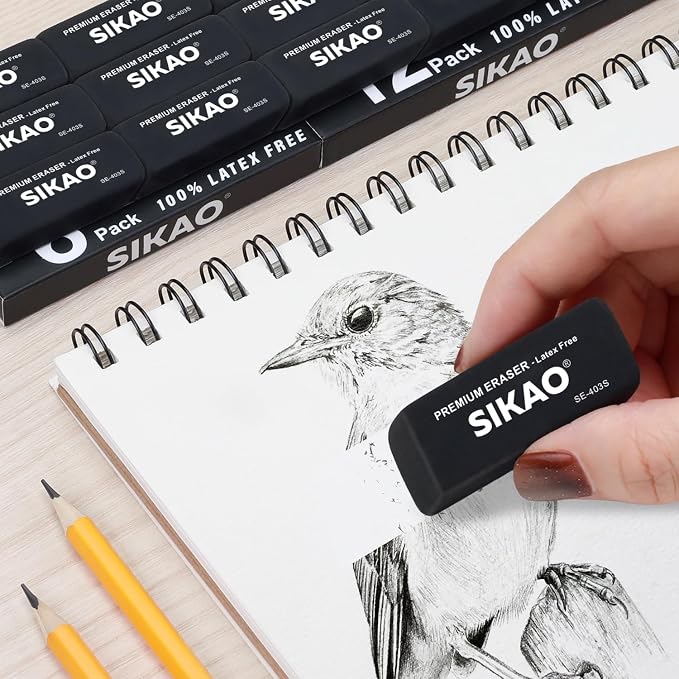 Black Erasers, 6 Pack Block Pencil Erasers | Latex-Free & Smudge-Free Beveled - Image 4