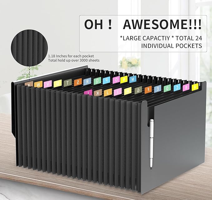 24 Pockets Expanding File Folder, Accordion File Organizer, Document Organizer - Image 5