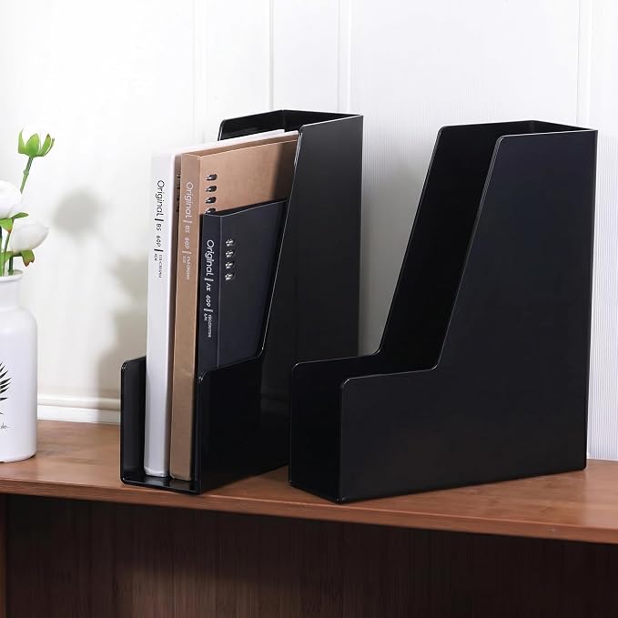 LALOBLUE 4 Pack Black Vertical Magazine File Holder Desk Organizer Bins | - Image 9