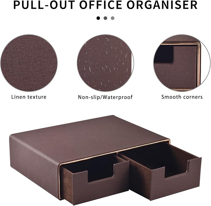 Linen Leather Desk Organizer and monitor stand - Image 5