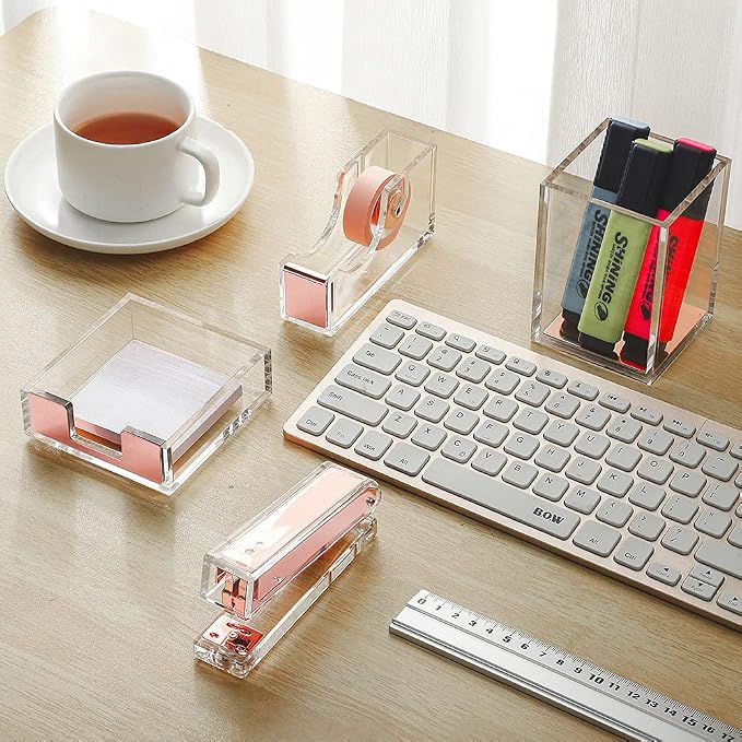 Acrylic Rose Gold Tape Dispenser Desktop Stapler, Acrylic Office Supplies - Image 6