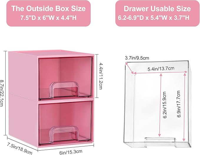 Vtopmart 4 Pack Small Clear Stackable Storage Drawers, Acrylic Bathroom Makeup - Image 2