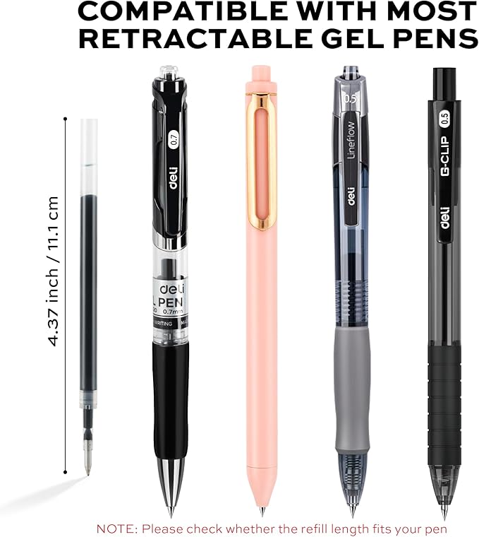 deli Gel Pen Refills, Medium Point 0.7mm, Smooth Writing, Fast Dry, No Bleed - Image 4