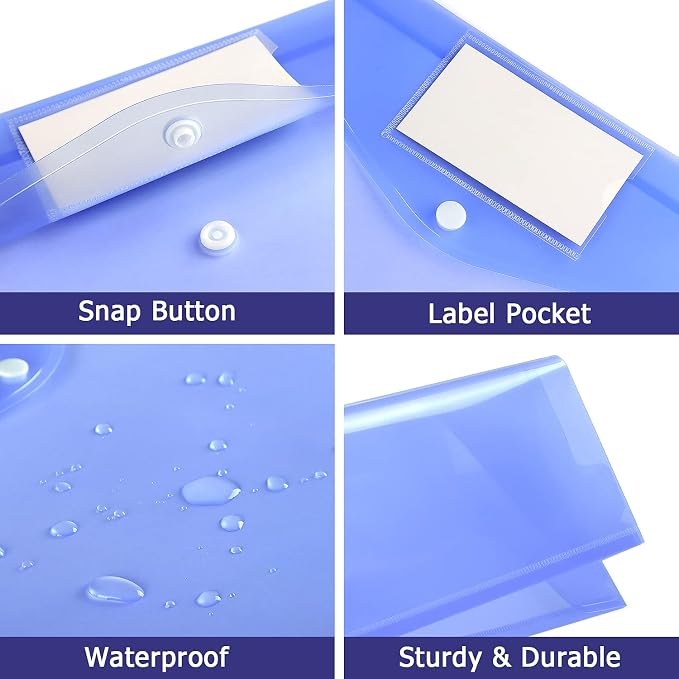6 Pack Clear Document Folders Plastic Envelopes, A4 Size, 6 Colors | Poly - Image 4