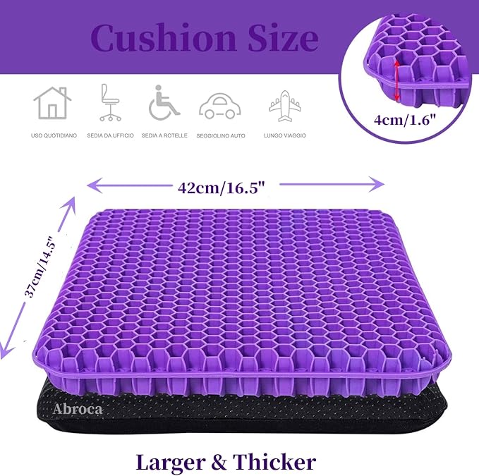 Gel Seat Cushion for Long Sitting, Double Thick Office Desk Home Wheelchair - Image 5