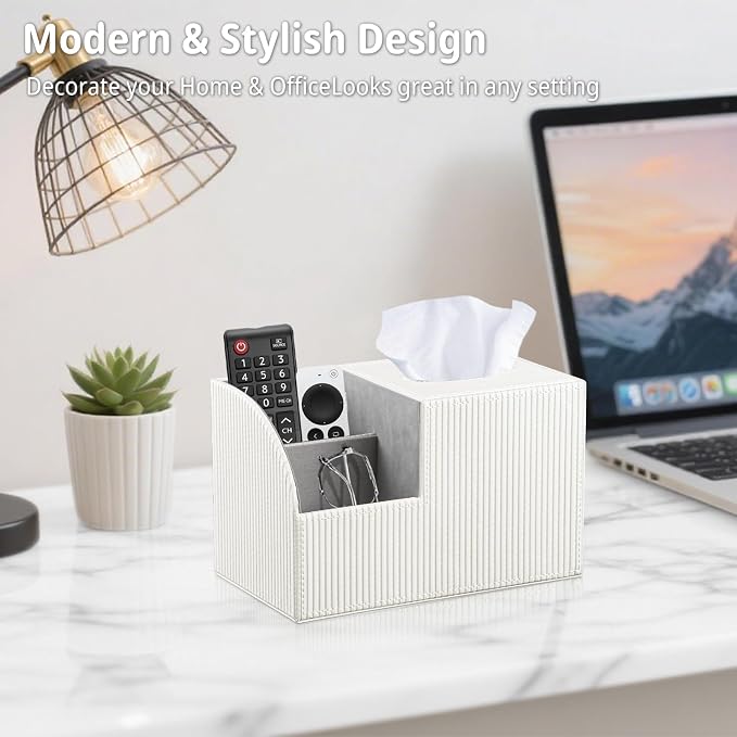 Square Tissue Box Cover with Storage, PU Leather Cube Tissue Box Holder - Image 6