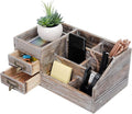 Liry Products Rustic Torched Wooden Desktop Organizer Dark Brown Tabletop by EXOLIRY