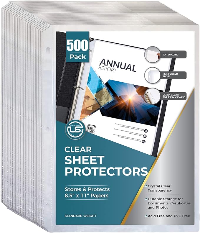 Sheet Protectors, Top Loading Plastic Sleeves 8.5 x 11 inch by EXTRIC