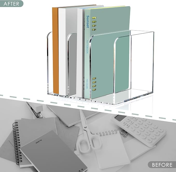 SANRUI Acrylic Magazine Holder Desk Organizer Workspace Sorters，Clear Bookend - Image 7