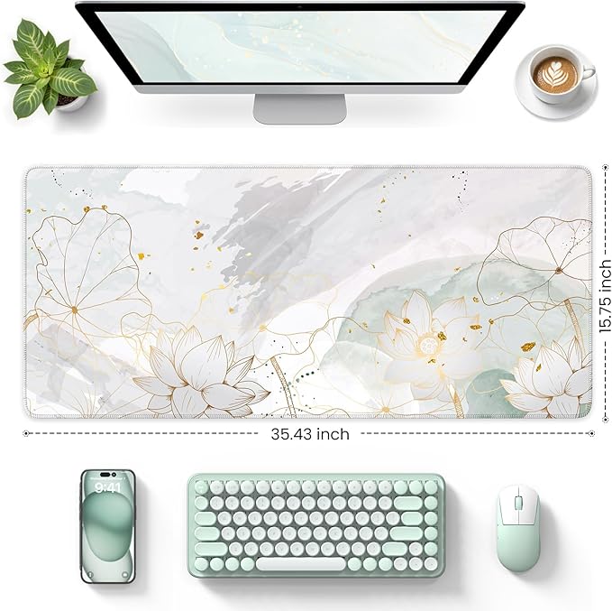 iCasso Desk Cover Mat, Extra Large Lotus Mouse Pad, Desk Pad Mat, Office Matt - Image 3