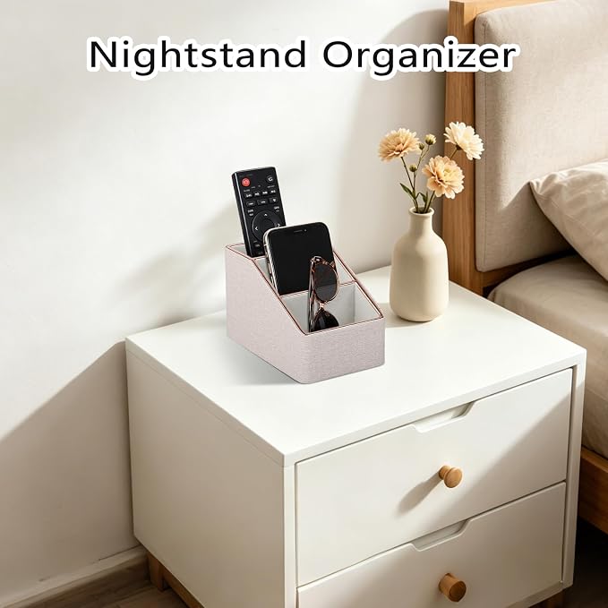 Rose Gold Edge Inlaid Leather Desktop Organizer, Remote Control Holder - Image 4