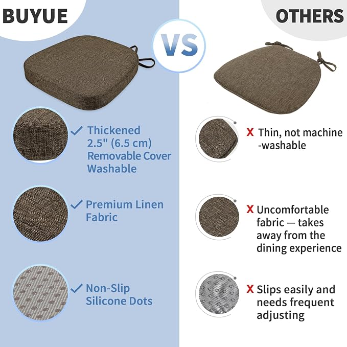 BUYUE Thickened 2.5" Friendly Woven Fabric Dining Chair Cushion, U-Shape High - Image 6