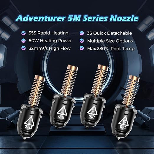 FLASHFORGE Adventurer 5M Nozzle, All Sizes 4-Pack Nozzle Set, 280℃ High Flow - Image 2