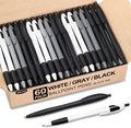 Pens Bulk, 60 Pack Gripped Slimster Ballpoint Pens -White, MODERN MINIMAL STYLE by Sikao