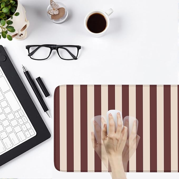 Maroon Beige Striped Desk Mat Cute Pastel XXL Large Gaming Mouse Pad Desk Pad - Image 6