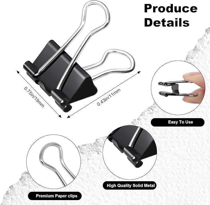Ufmarine 60 Pcs Small Binder Clips 3/4 Inch Length, Standard Size - Image 2
