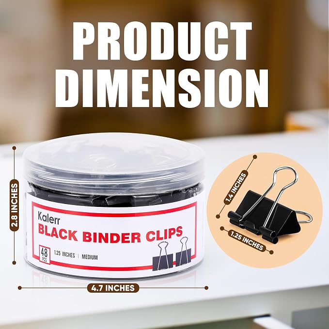 Binder Clips, Kalerr Black Binder Clip Medium, 1.25 Inches Office Clip - Image 2