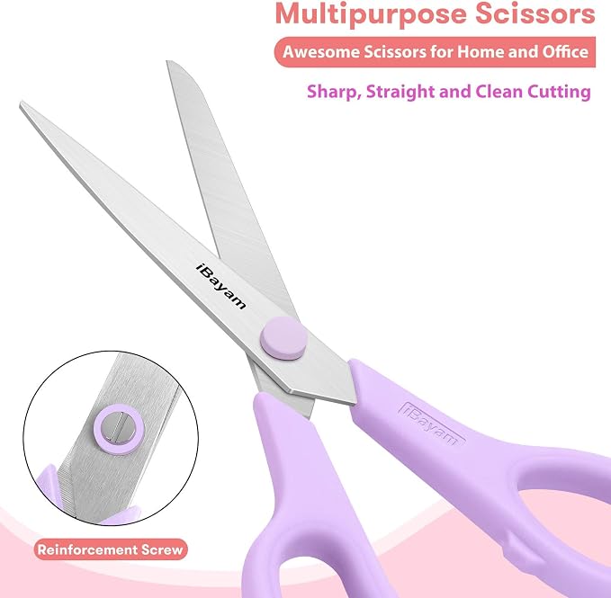 iBayam 8.5" Scissors All Purpose, 2.5mm Sharp Blade, 3 Cute School Office | - Image 4