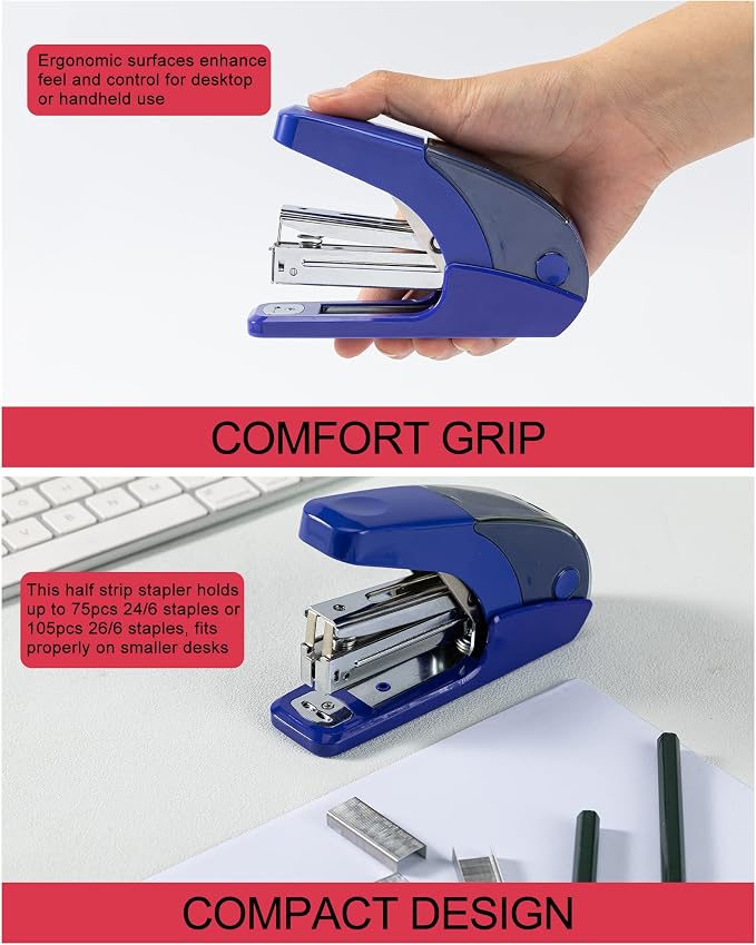 PAPERPAL Effortless Half-Strip Stapler Set, 20 Sheet Capacity, Dark Blue | - Image 5