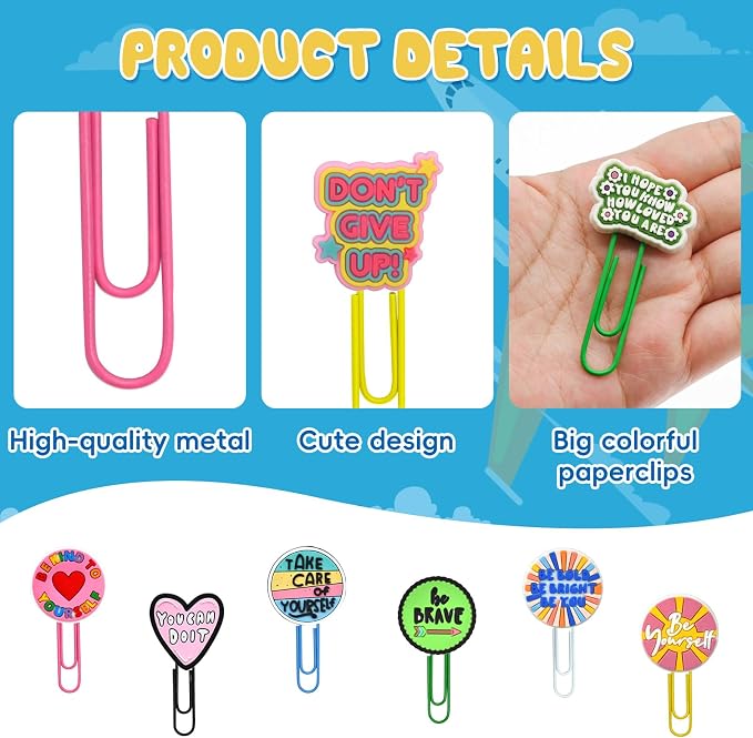 30 PCS Pharse Paper Clips Metal Paperclip Large Size Paper Clip Cute Bookmark - Image 3