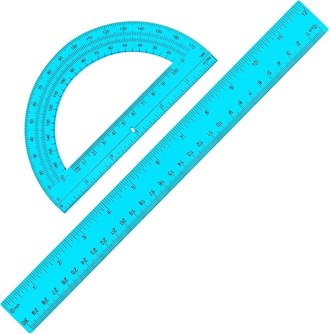 Zonon 2 Pcs 12 Inch Clear Ruler and 6 Inch Plastic Protractor Set, Dual Scale by Zonon