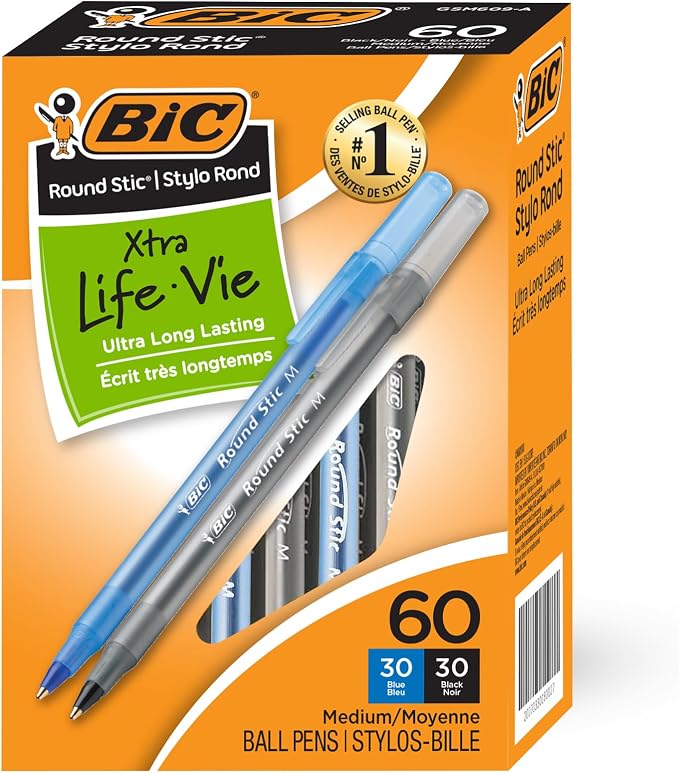 BIC Round Stic Xtra Life Ballpoint Pens, Office Essentials and Teacher Supplies by BIC