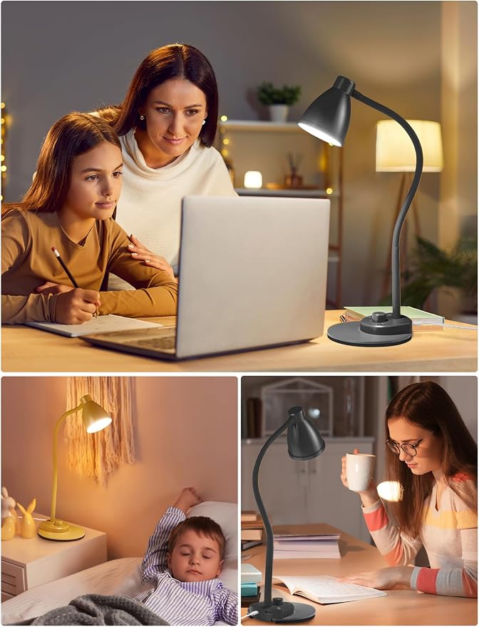 BOHON LED Desk Lamp with USB Charging Port 3 Color Modes Dimmable, AC Adapter - Image 6