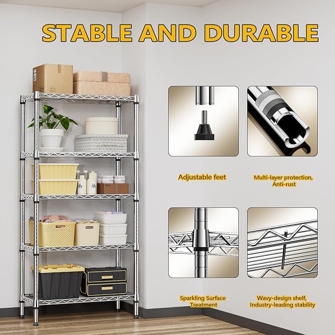 M MZG 1250 lbs 5 Tier Shelf Metal Storage Shelves Shelving Wire Rack Heavy Duty - Image 6