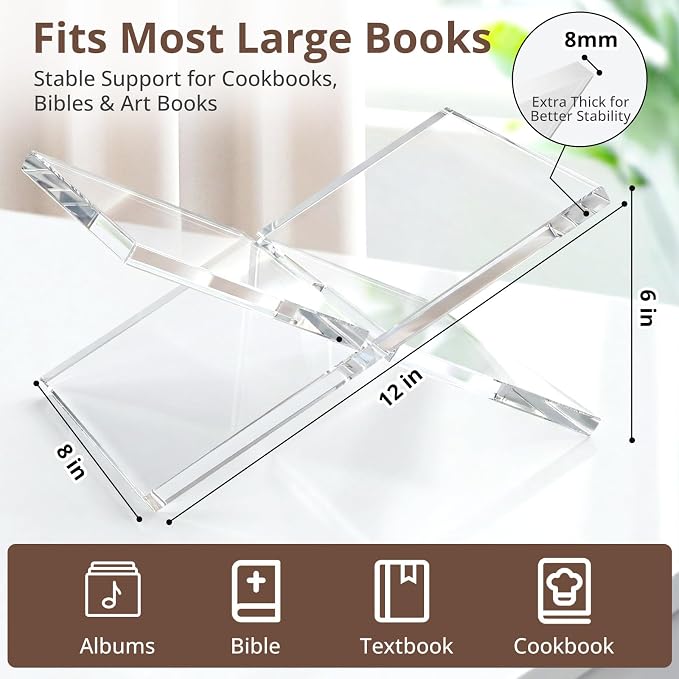 Acrylic Book Stand 12×8×6, Art Books, Recipe Books, Photo Albums, Desk Reading - Image 5