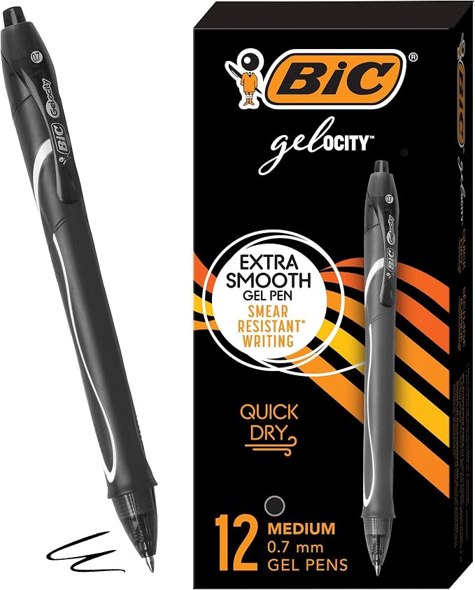 BIC Gelocity Quick Dry Black Gel Pens, Medium Point, Supplies by BIC
