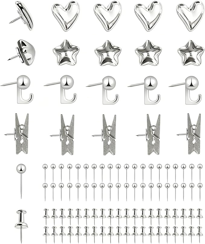 KEYDUACU 150 Pcs Silver Push Pins Set, Metal Thumb Tacks, Decorative Push Pins by KEYDUACU