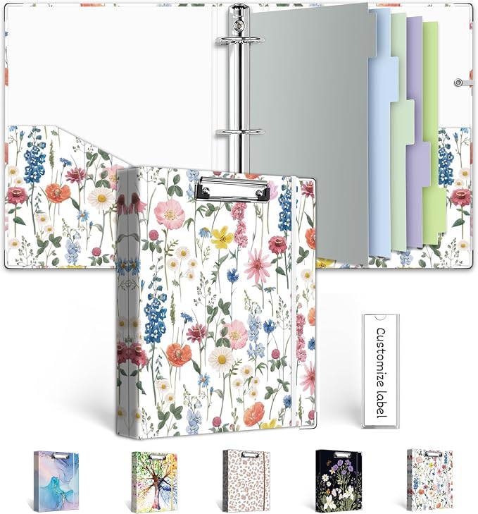 A5 Binder 3 Ring 1 Inch for 5.5"x8.5" Paper, Cute Mini Three Ring Binders by BVSSX