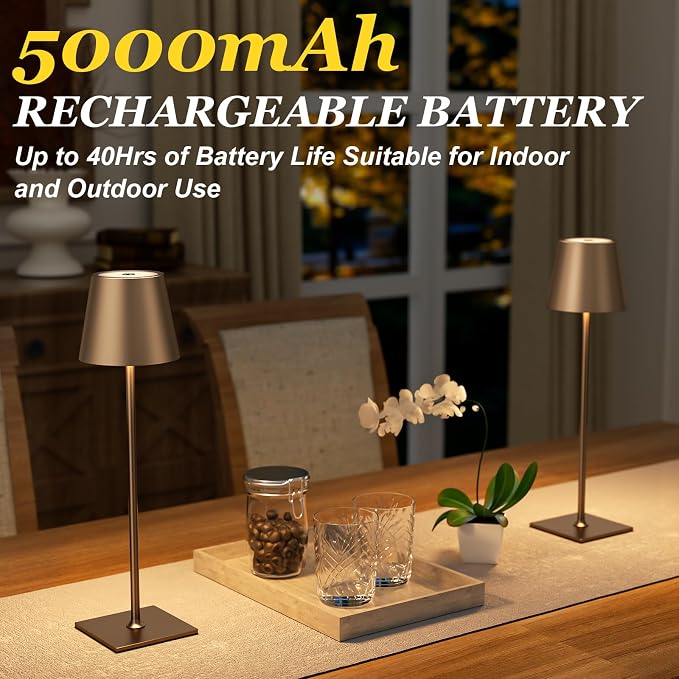 Kakanuo Brown Cordless Rechargeable Table Lamp 5000mAh Battery Operated Lamps - Image 3