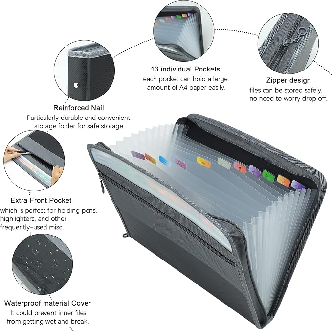 NAFY Expanding File Folder, 13 Pockets Document Organizer - Image 3