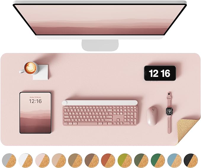YSAGi Double-Sided Desk Pad, 31.5"x15.7"Leather Desk Mat, Eco Cork Desk Pad by YSAGi