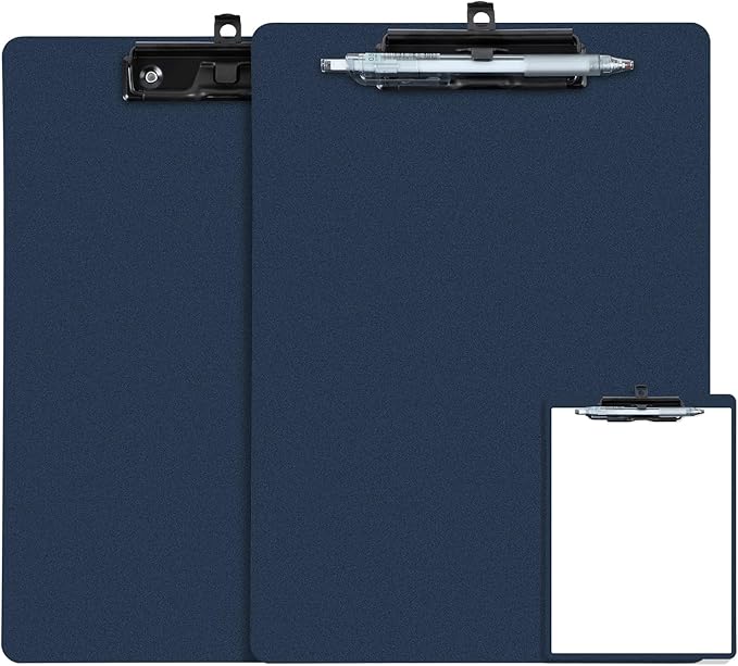 FRETONBA Blue Clipboard with Pen Holder, 2 Pack Plastic Clipboard with Low by FRETONBA