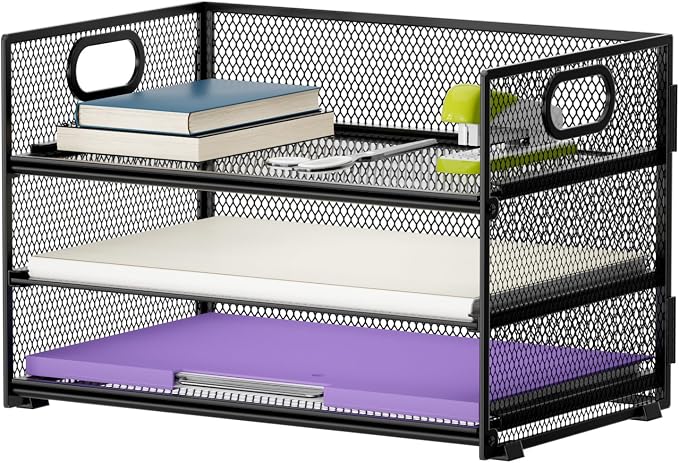 Marbrasse 3 Tier Paper Organizer Letter Tray, Mesh File Organizer by Marbrasse
