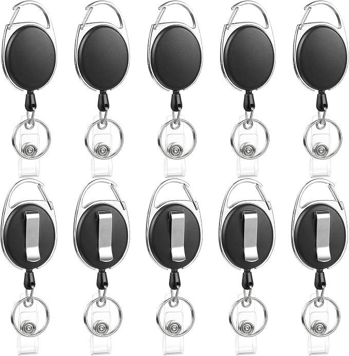 10 Pack Badge Reels Retractable ID Badge Holder by BESARME