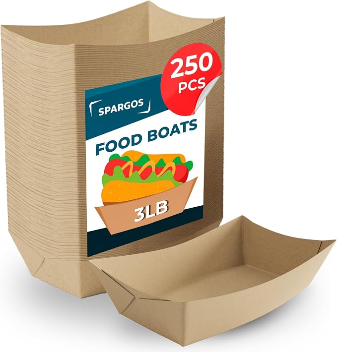 SPARGOS 3lb Paper Food Trays – Professional Grade Brown Food Boats by Spargos