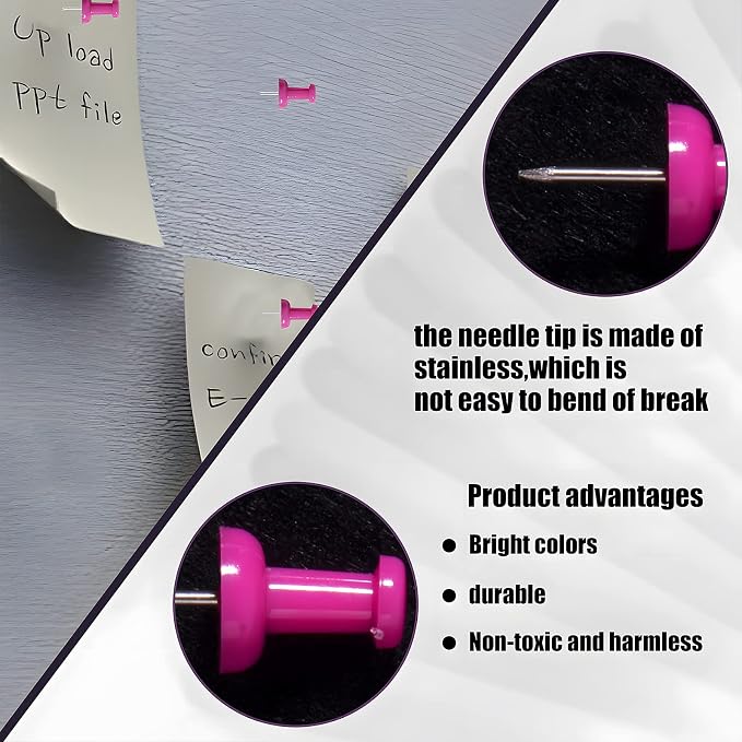 VAPKER Push Pins Tacks 120Pcs Solid Hot Pink Thumb Tacks Larger Size Pin Map - Image 3