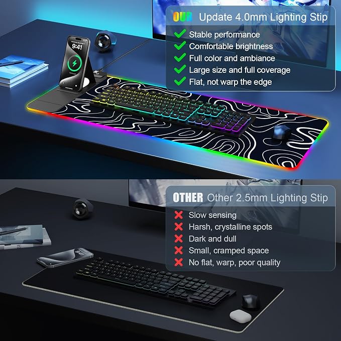 RGB Mouse Pad with Foldable Phone Stand Wireless Charger, 31.5"x11.8" XL Gaming - Image 7
