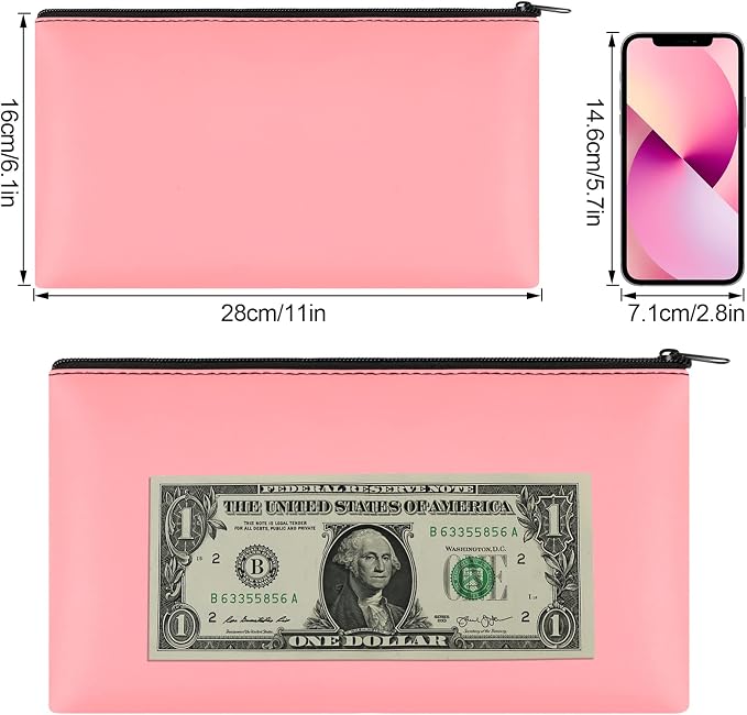 2 Pieces Money Bags with Zipper, 11x6.1 inch Money Pouch, Bank Bag, Cash Bag - Image 2