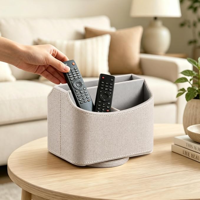 PUSU Leather 360°Rotatable Remote Control Holder, Nightstand TV Remote Caddy - Image 2