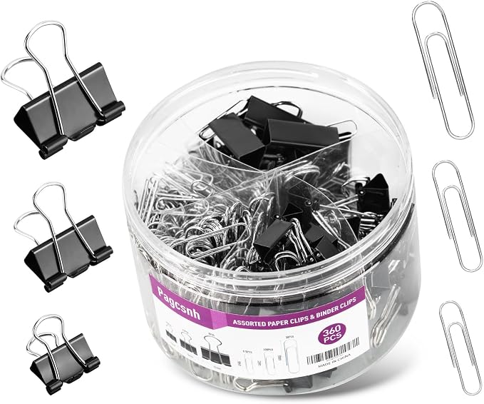 360 Pcs Paper Clips and Binder Clips Assorted Sizes, by Pagcsnh