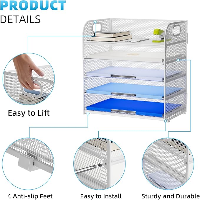 Marbrasse Paper Organizer Letter Tray, 5 Tier Mesh File Organizer - Image 4