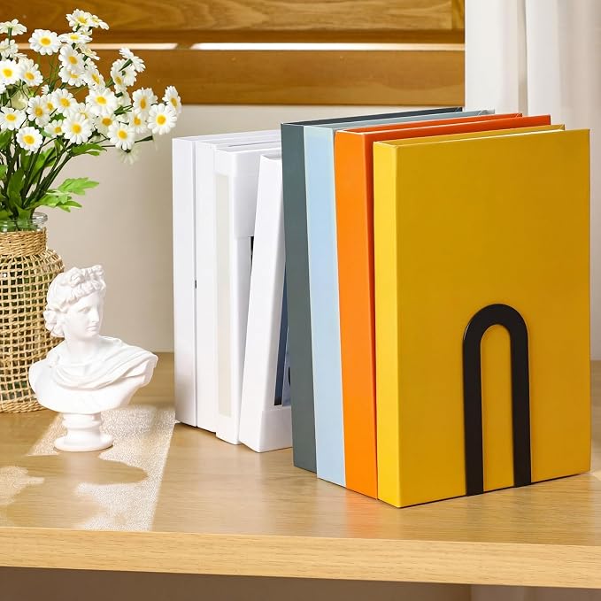 Chunful 10 Pcs Metal Book Ends for Shelves Modern Bookends Decorative Book - Image 3