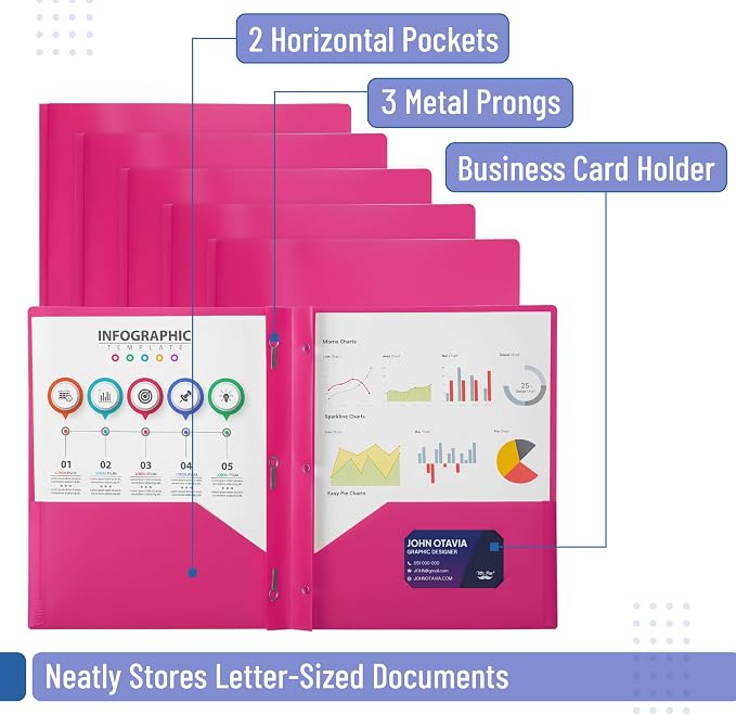 Mr. Pen- Plastic Folders with Pockets and Prongs, 24 Pack, Letter Size | Pink - Image 3